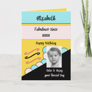 Add photo year name milestone birthday yellow card