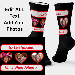 Add Photos Names, Grandkids in Hearts for Grandma Socks