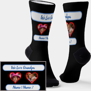 Add Photos Names, Grandkids in Hearts for Grandpa Socks