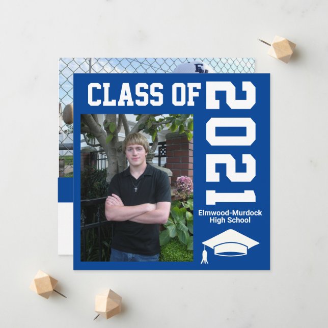 Add Photos to Blue Graduation Invitations for Boys (Front/Back In Situ)