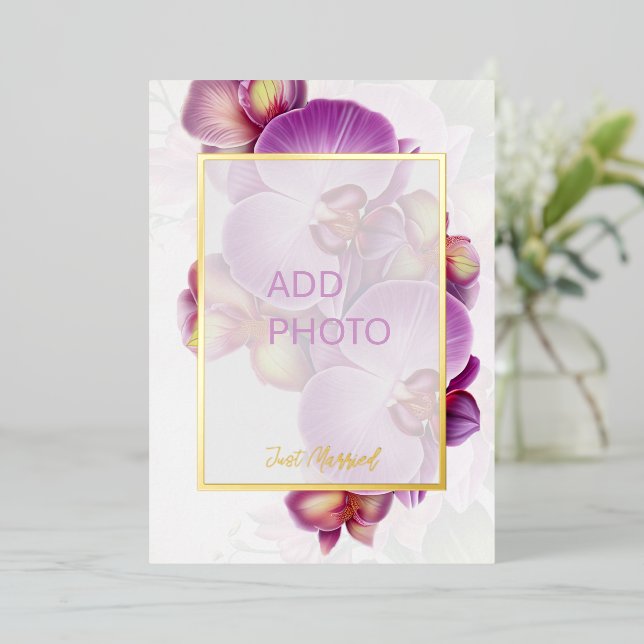 Add Photos Wedding Just Married Announcement Card (Standing Front)