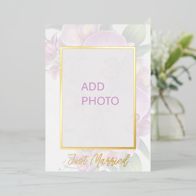 Add Photos Wedding Just Married Announcement Card (Standing Front)