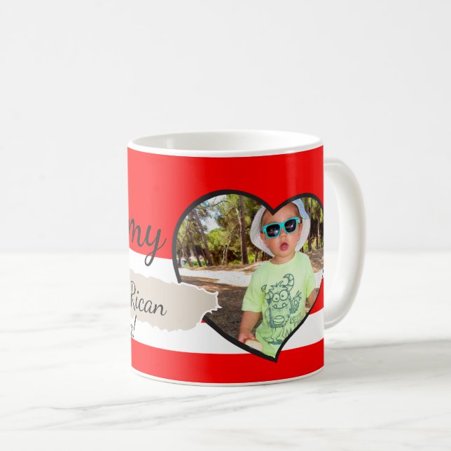 Add Picture & Text Red Strpes & Puerto Rico Map Coffee Mug (Front Right)