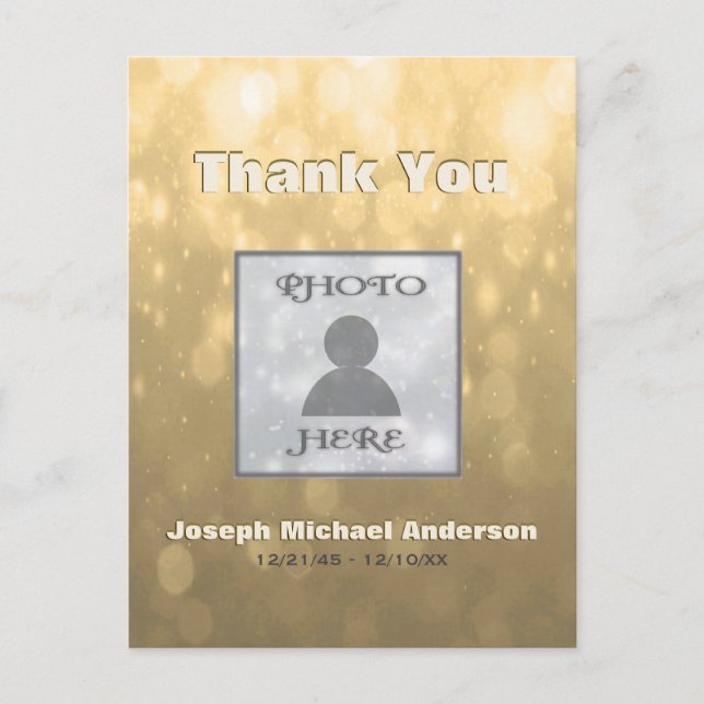 Add Picture| Thank You | Gold Postcard (Front)