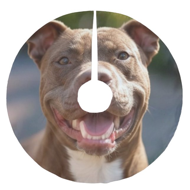 Add Pit Bull Photo Customise Brushed Polyester Tree Skirt (Front)