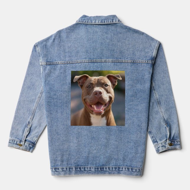 Add Pit Bull Photo Customise Denim Jacket (Back)