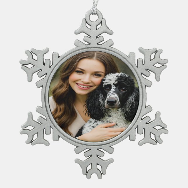 Add Poddle Photo Personalise Customise Snowflake Pewter Christmas Ornament (Front)