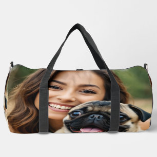 Add Pug Photo Personalise Customise Duffle Bag