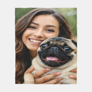 Add Pug Photo Personalise Customise Fleece Blanket