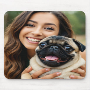 Add Pug Photo Personalise Customise Mouse Mat