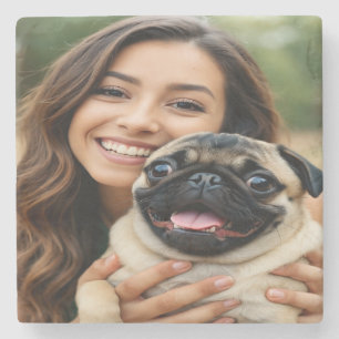 Add Pug Photo Personalise Customise Stone Coaster