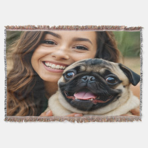 Add Pug Photo Personalise Customise Throw Blanket