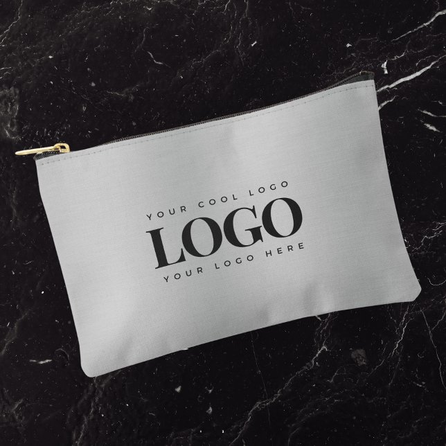 Add Rectangle Business Logo Grey Accessory Pouch (Creator Uploaded)