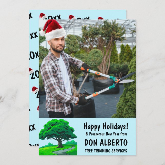 Add Santa's Hat to Photo Oak Tree Logo Business Holiday Card (Front/Back)