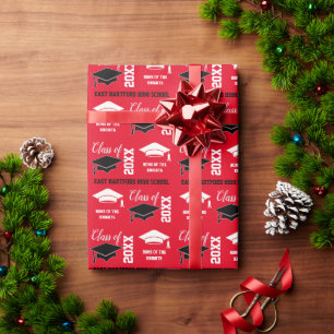 Add School Red Graduation  Wrapping Paper