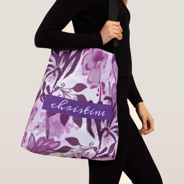 Add Script Name | Pink Botanical Floral Pattern Crossbody Bag (Close Up)