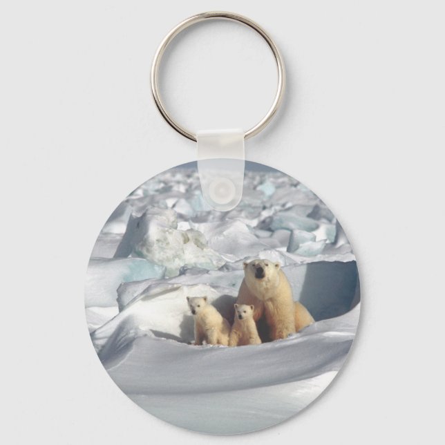 Add SLOGAN to Save Arctic Polar Bears Planet Ice Key Ring (Front)