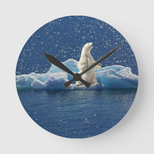Add SLOGAN to Save Polar Bears Arctic Planet Ice Round Clock