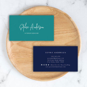 Add Social Media Trendy Modern Script Minimalist Business Card