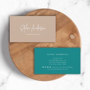 Add Social Media Trendy Modern Script Minimalist Business Card