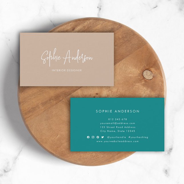 Add Social Media Trendy Modern Script Minimalist Business Card (Creator Uploaded)