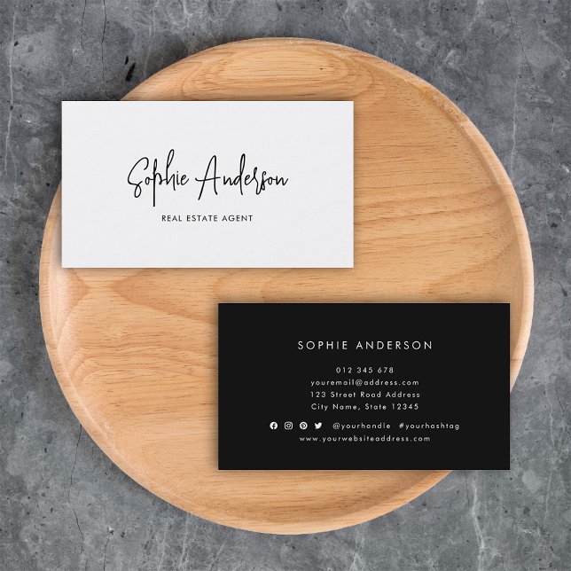 Add Social Media Trendy Modern Script Minimalist Business Card (Creator Uploaded)