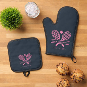 Add Sport Club Name Tennis Team Pink Rackets Motif Oven Mitt & Pot Holder Set