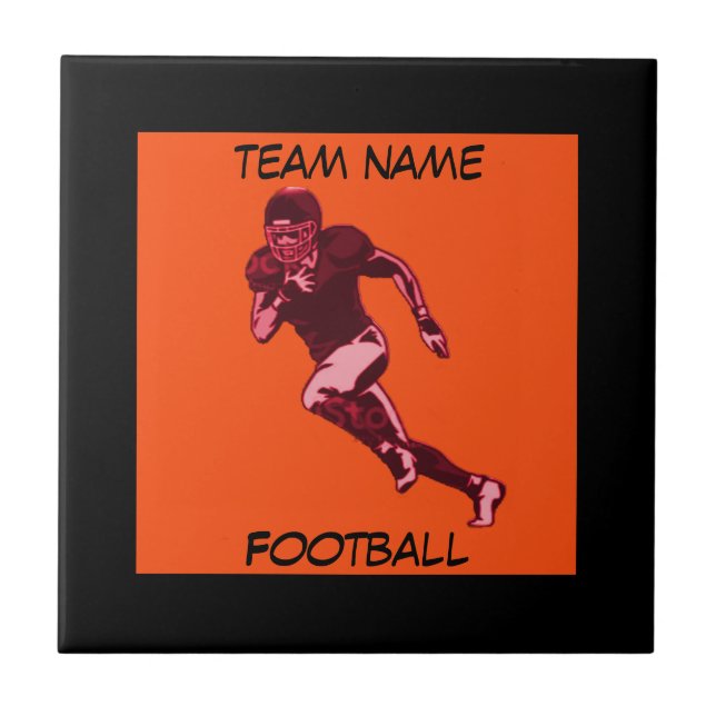 ADD TEAM NAME-ORANGE & BLACK-FOOTBALL  TILE (Front)