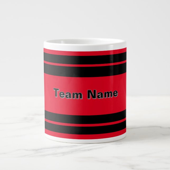 Add Team Name Red And Black Sports Team Colours Large Coffee Mug (Front)