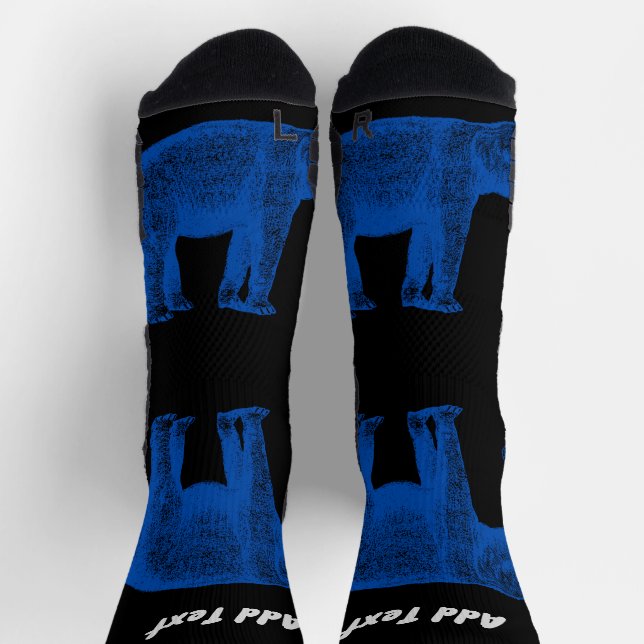 Add Text Blue Colour Elephant image Printed Crew Socks (Top)