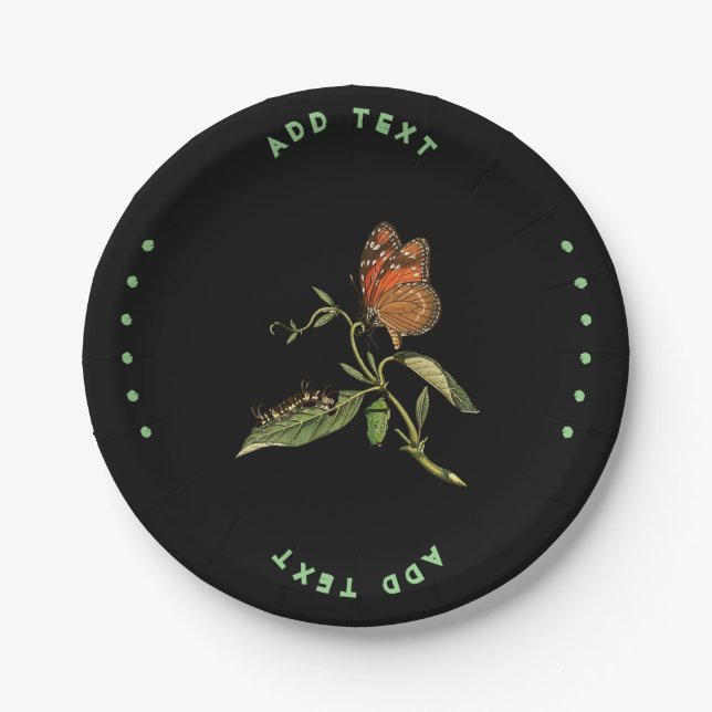 Add Text Butterfly Image Printed  Table Serving Paper Plate (Front)