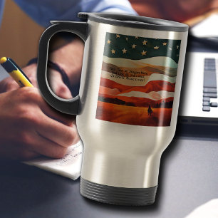 Add Text - Cowboy Riding into Flag Sunset  Travel Mug