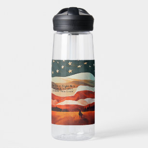 Add Text - Cowboy Riding into Flag Sunset Water Bottle