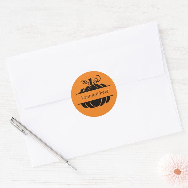 add text Fall seasonal pumpkin  Classic Round Sticker (Envelope)