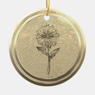 Add Text Gold Chrysanthemum Ceramic Tree Decoration