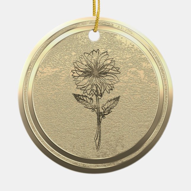 Add Text Gold Chrysanthemum  Ceramic Tree Decoration (Front)