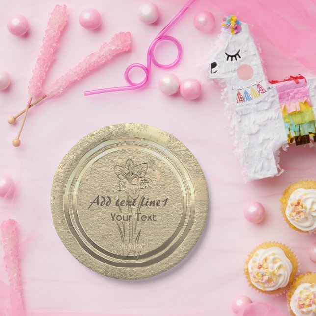Add Text Gold Daffodil March Paper Plates (Party)