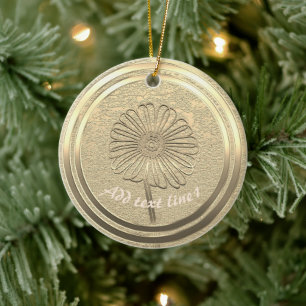 Add Text Gold Daisy Ceramic Ornament