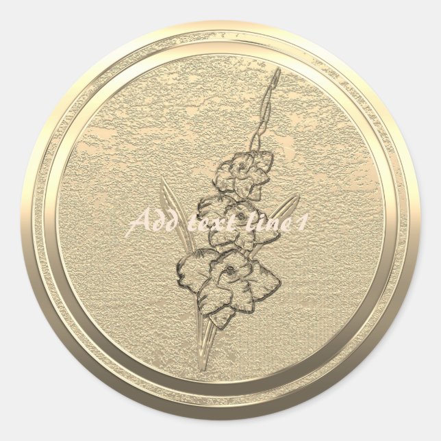 Add Text Gold Gladiolus  Classic Round Sticker (Front)