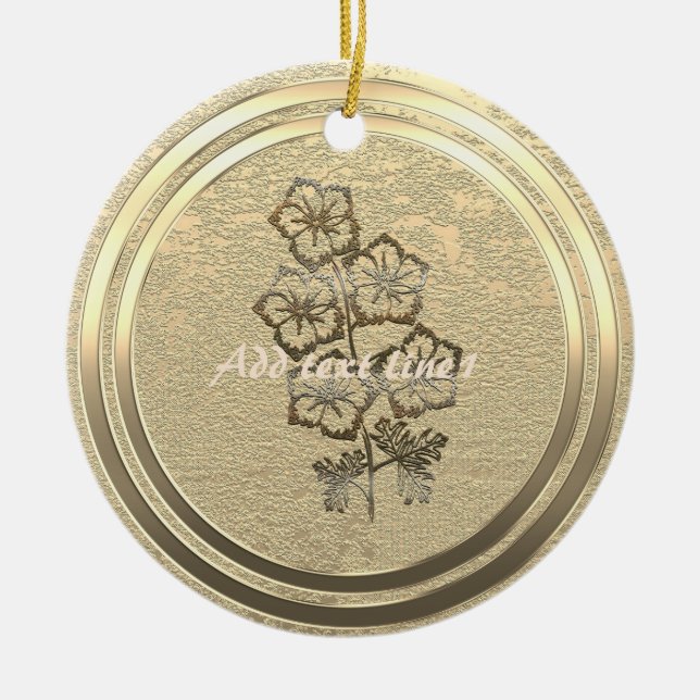 Add Text Gold Larkspur Delphinium Ceramic Tree Decoration (Front)