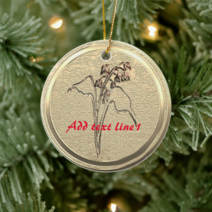 Add Text Gold Lily of the Valley   Ceramic Tree Decoration