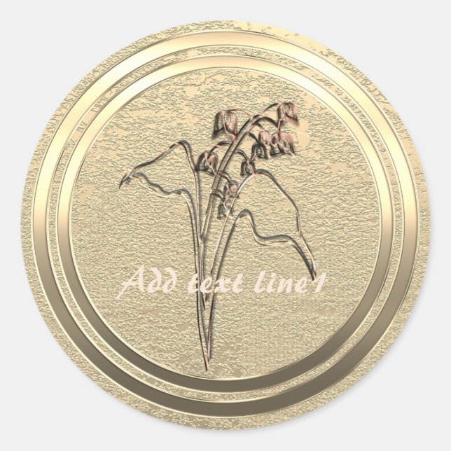Add Text Gold Lily of the Valley   Classic Round Sticker (Front)