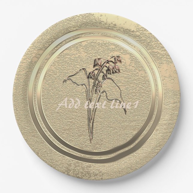 Add Text Gold Lily of the Valley  Paper Plates (Front)