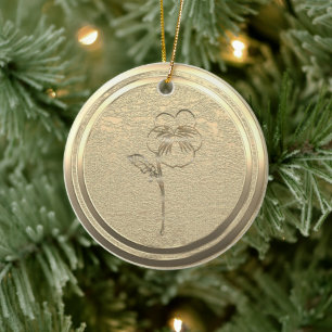 Add Text Gold Pansy Viola Ceramic Ornament