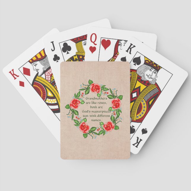 Add Text, Grandmothers Like Roses, Floral Grandma  Playing Cards (Back)