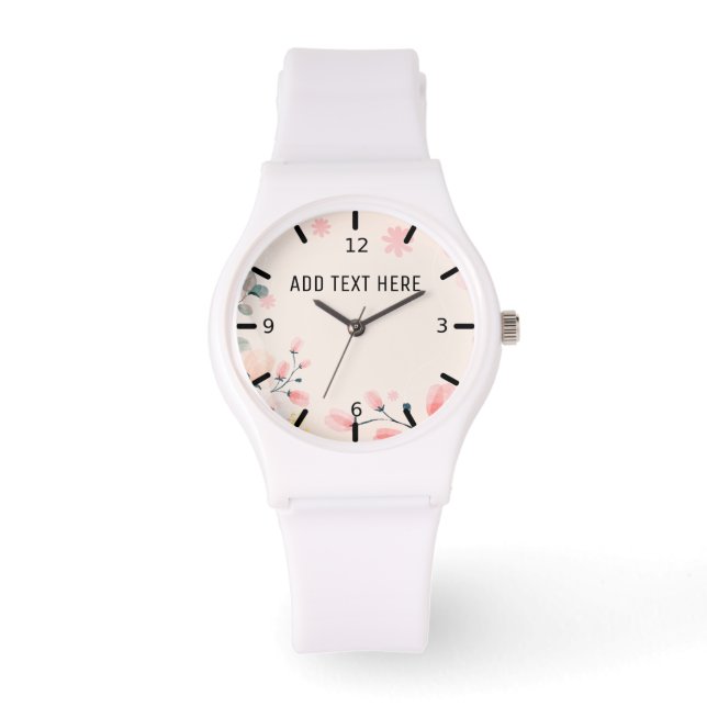 ADD TEXT HERE Pink Floral Watch (Front)