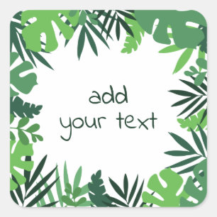 Add text in jungle palm leaves frame square sticker