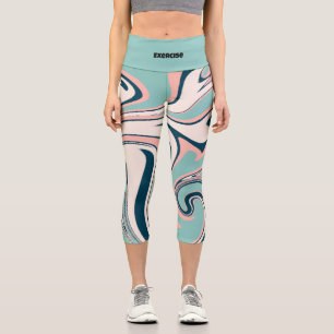 Add text l Adorable marble agate l Exercise Blue Capri Leggings