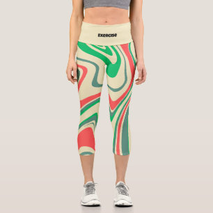 Add text l Exercise l Modern retro agate marble Capri Leggings