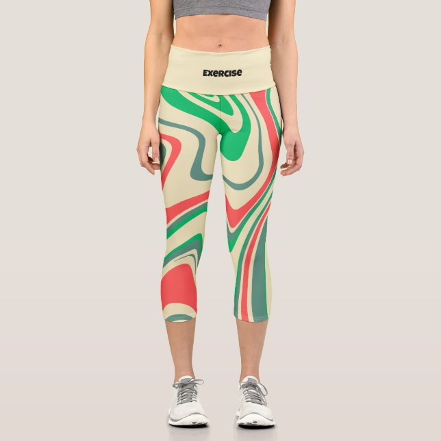 Add text l Exercise l Modern retro agate marble Capri Leggings (Front)